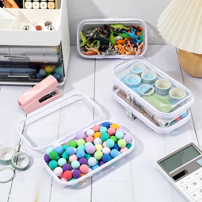 Hoolerry 4 Pcs Hard Clear Zipper Case Makeup Bags Plastic Zipper Pouch Transparent Storage Box Containers for Cosmetics, Snacks, Building Blocks, Puzzles(Clear,7.5 x 3.9 x 2 in,White) - Image 5