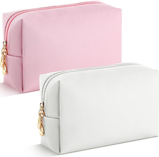 2 Pack Aesthetic Makeup Bags Bulk PU Leather Cosmetic Pouches Waterproof Toiletry Bags Makeup Pouches Bulk for Teen Girls Women Party Gift Travel Storage Back to Teacher Gift (Pink White) by Cunno