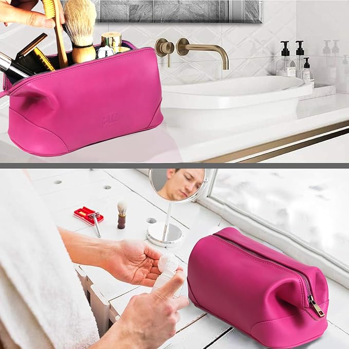 HLC Leather Toiletry Bag for Men Best Gift Premium Genuine Dopp Kit Shaving Kit Organizer Travel Kit Pouch Bag 10 inch Size (Pink) - Image 4