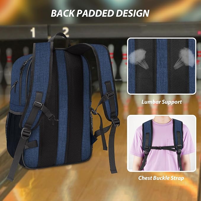 Bosynoy Bowling Backpack, Single Bowling Ball Bag with Shoe Compartment | Bowling Bag Totes with Foam Padded Protection, Fits Shoes Up to US Mens Size 16 and Accessories, Grey - Image 4