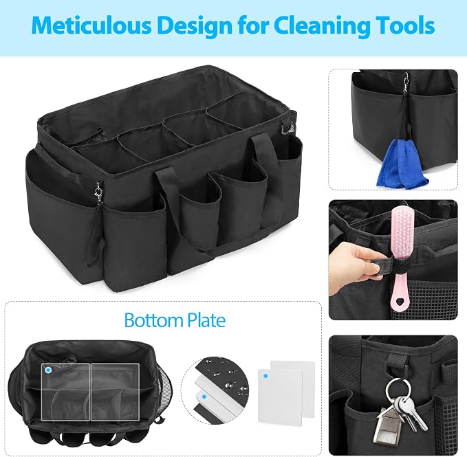HODRANT Extra-Large Cleaning Caddy with Handles & Multi Pockets | Large Capacity Tote Bag for Cleaning Tools & Products Storage, Cleaner Organizer for Car, Home & Housekeeping Work, Black - Image 4