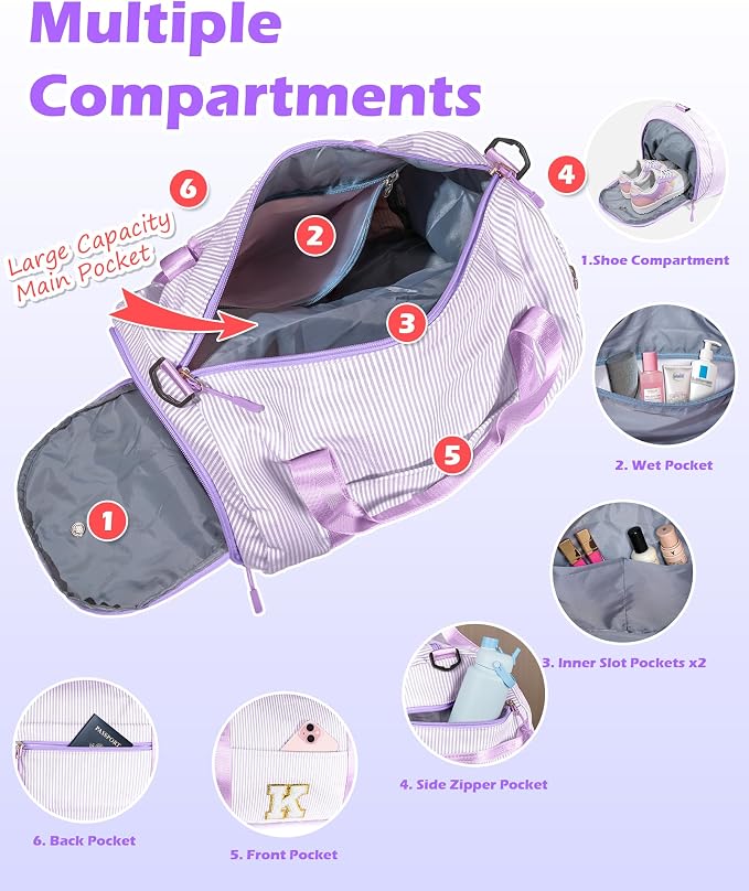 Gifts for Grandkids, Girls Travel Duffle Bag, Kids Initial Overnight Duffel Bags with Shoe Compartment, Personalized Dance Bag with Cosmetic Pouch, Birthday Gift Ideas (Letter I) - Image 6