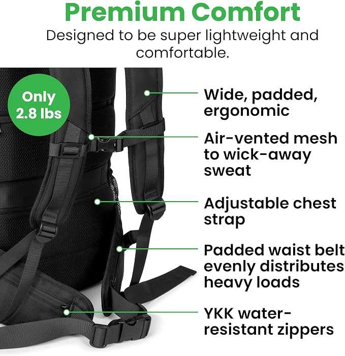 COR Surf Island Hopper Travel Backpack, 40L Black, Personal Item Carry On | Carry On Backpack for Men & Women, Clamshell Opening, Hidden Passport Pockets, Water Resistant, Laptop Sleeve, YKK - Image 5