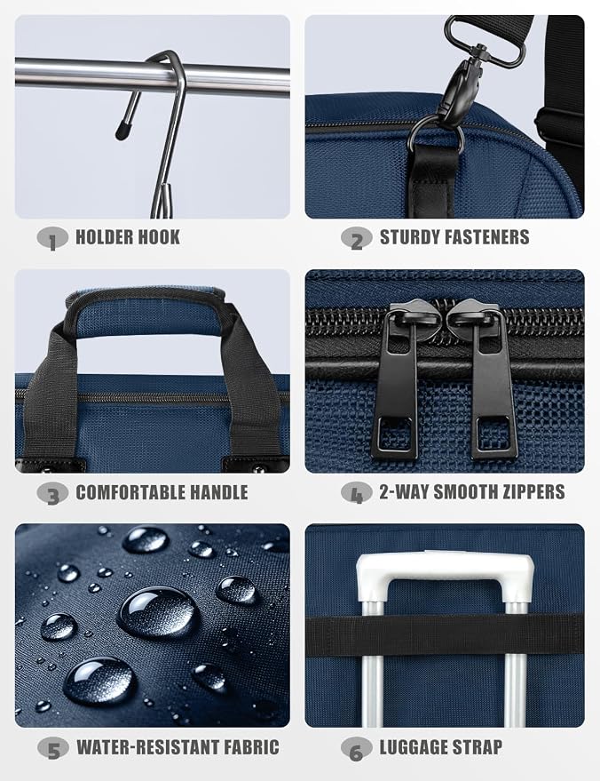 Noozion Garment Bag for Travel, Large Carry On Suit Bag for Business Up to 3 Suits, Wrinkle Free Garment Bag for Hanging Clothes with Shoulder Strap, Laptop Compartment, and Wet-Dry Pocket - Image 8