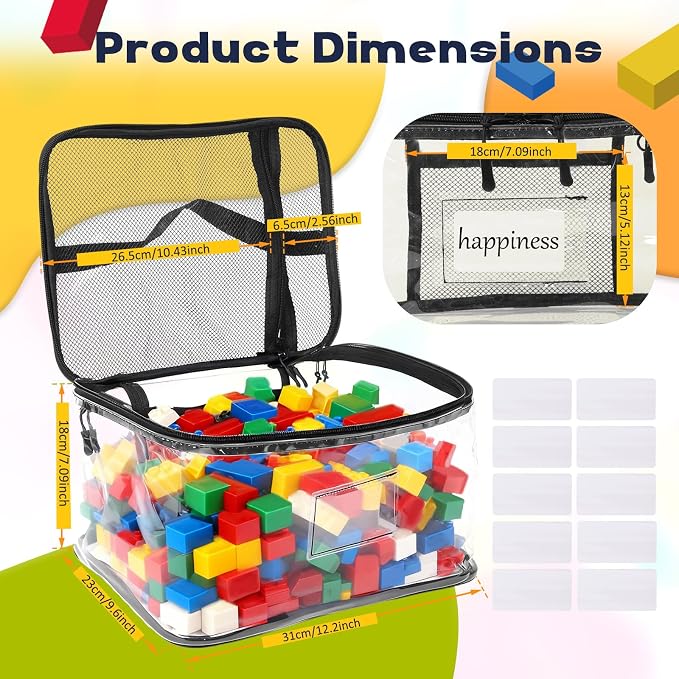 10 Pack Large Clear Storage Bags,Waterproof Transparent Storage Pouches,Stackable Storage Organizers with Reinforced Zipper,Mesh Pockets & Writable Labels for Closet, Shelf,Travel - Image 7