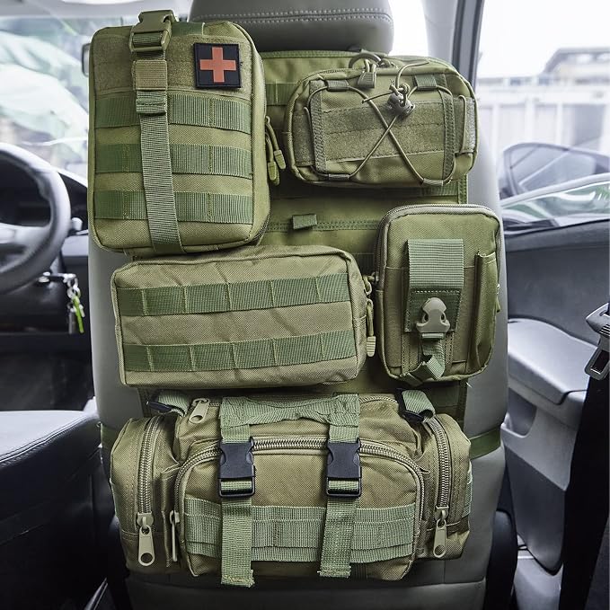 BXBXHD 6 Pack Tactical Truck Organizer Back Seat Storage Car Seat Storage Bag Molle Panels for vehicles, Car and SUV with Lots of Handy Compartments (Army green) - Image 8