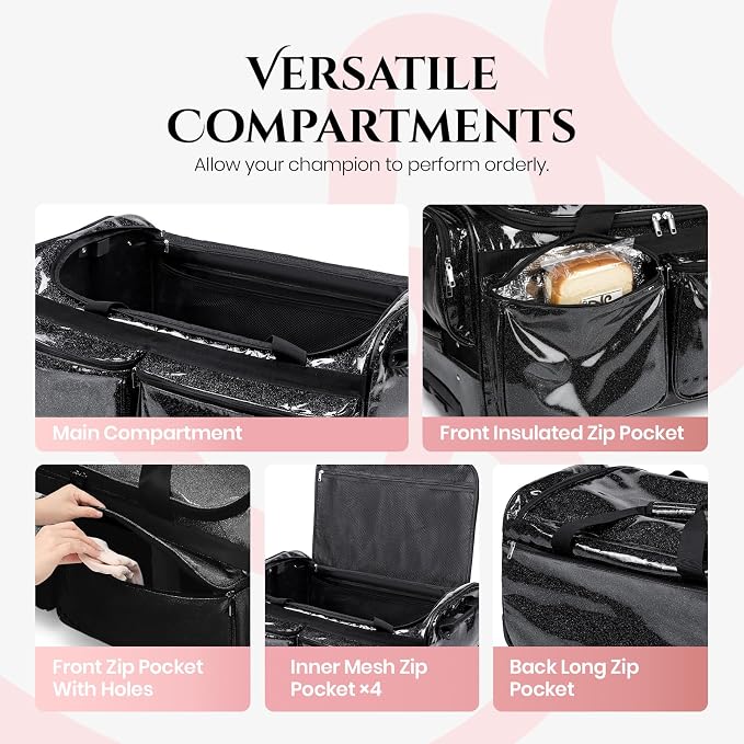 Fanwoli 23" Dance Bag with Garment Rack | Glittering Waterproof Fabric & Upgraded Stable System | Shine-Bright Collection | Ideal Competition Duffle Bag for Dancer Athlete Livestreamer | Sparkle Black - Image 5