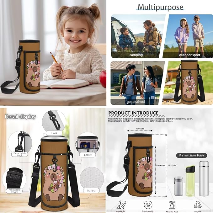 4 PCS Backpacks for Kids Capybara Backpack School Bag with Reusable Lunch Box Water Bottle Carrier Bag Pencil Case Set Preschool Kindergarten - Image 6