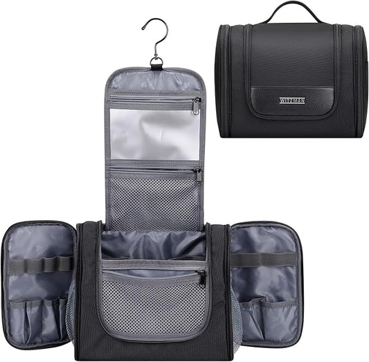 WITZMAN Toiletry Bag for Men Nylon Hanging Water-resistant Shaving Dopp Kit | With Dry-wet Separation Pocket, Multi-pockets for Organized Storage, Lightweight, For Travel, Bathroom, B690 Black by WITZMAN