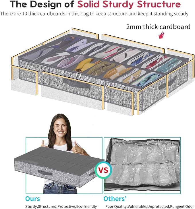 Onlyeasy Sturdy Under Bed Shoe Storage Organizers with Handles & Clear Window (16 to 32 Pairs) 2 Pack, Closet Shoes Containers Boxes for Kids & Adults, 37.7"x23.6"x5.9", Linen-like Grey, MXDUBS16P2 - Image 6