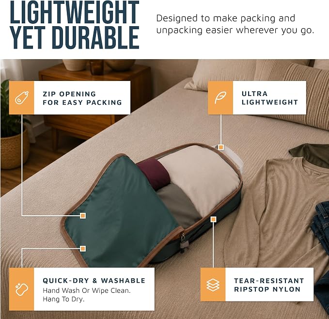 Large Compression Packing Cubes for Travel-Packing Cube Luggage Organizers 7 Piece Set for Checked Luggage-Ultralight, Expandable/Compression Bags by TRIPPED Travel Gear (Green and Brown) - Image 3