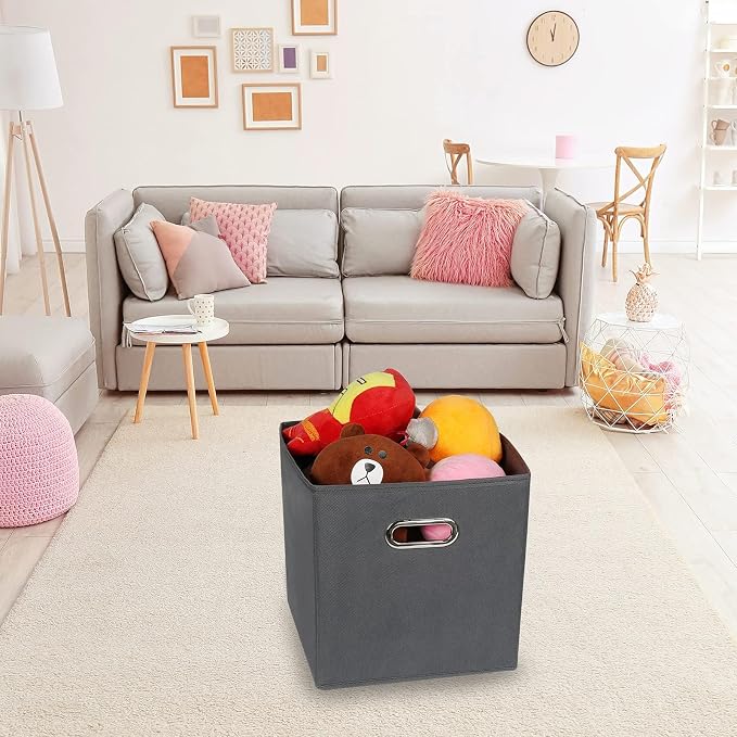 Fabric Cloth Storage Bins,Fabric Cube Organizer with Dual Handles Foldable Cube Storage Baskets for Home Bedroom Storage,Set of 8,(Gray) - Image 5