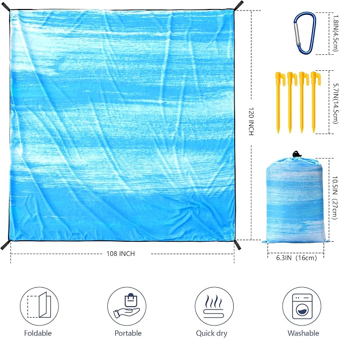 WIWIGO Beach Blanket Waterproof Sandproof Beach Mat 79" X 83"/10'x9'for 2-8 Adults Quick Drying Outdoor Picnic Mat Beach Accessories for Travel, Camping, Hiking - Image 2