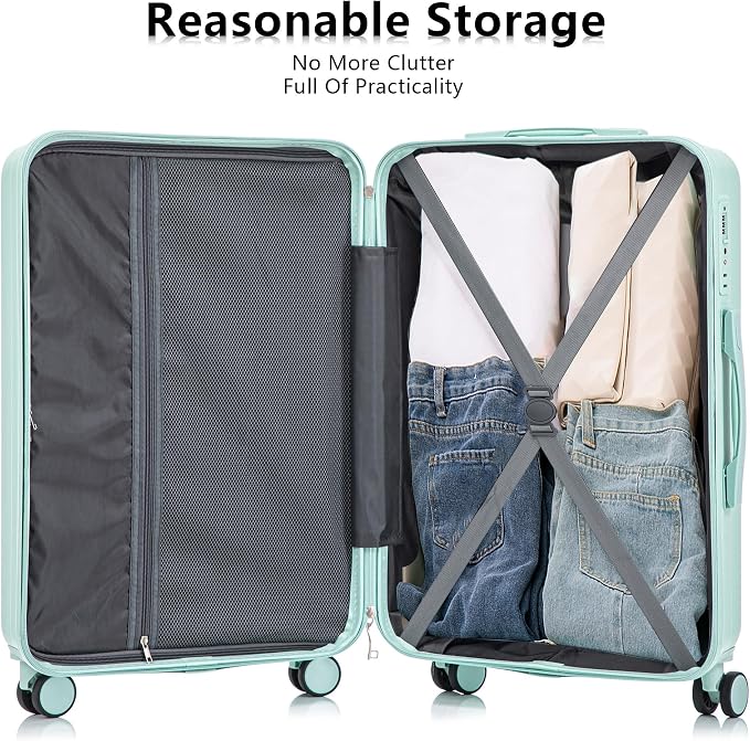 3-Piece ABS Spinner Luggage Set (20" 24" 28") with Combination Lock, Matching Hardshell Suitcases, Mint Green - Image 4
