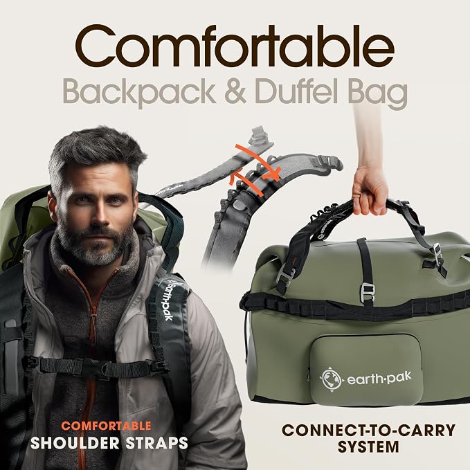 Earth Pak Waterproof Duffel Bag - Large Dry Bag, 1680D TPU, Heavy Duty, Camping & Marine Dry Bag, 8x8 Popout Pocket - Image 3