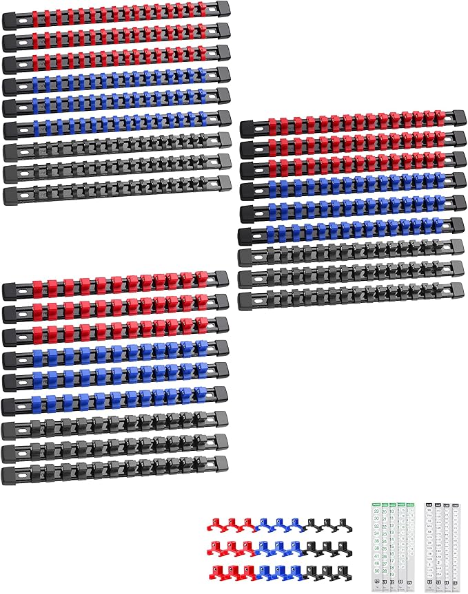 ALOANES 27PC Socket Organizer, Socket Rails Fit 1/2", 1/4" and 3/8" Drive | Heavy Duty ABS Socket Holders Hold up 387 Sockets for Mechanics Toolbox Drawer Bags(3 Color) by Aloanes