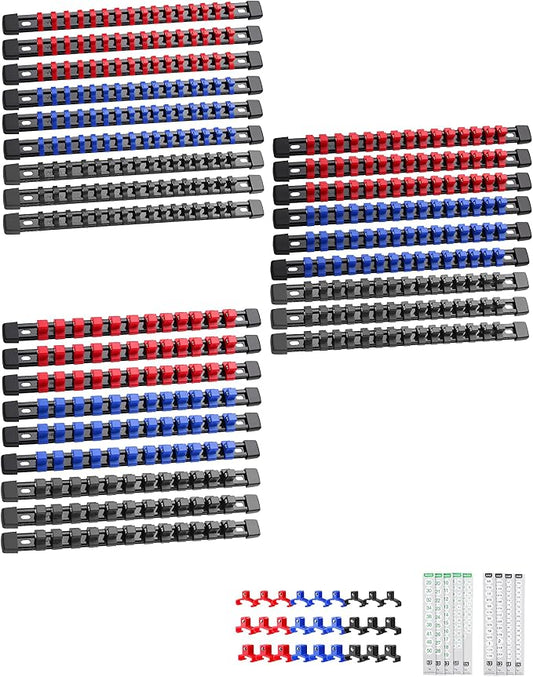 ALOANES 27PC Socket Organizer, Socket Rails Fit 1/2", 1/4" and 3/8" Drive | Heavy Duty ABS Socket Holders Hold up 387 Sockets for Mechanics Toolbox Drawer Bags(3 Color) by Aloanes
