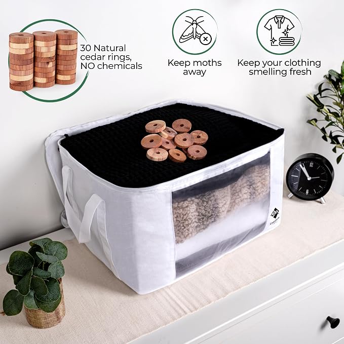 Sweater Storage for Closet – 2 Large Cotton Garment Bags, 30 Cedar Rings, & Mesh Window for Cashmere Sweaters – Wool & Cotton Sweater Organizer by Cashmere Kiwi, 15 x 11 x 9 In - Image 5