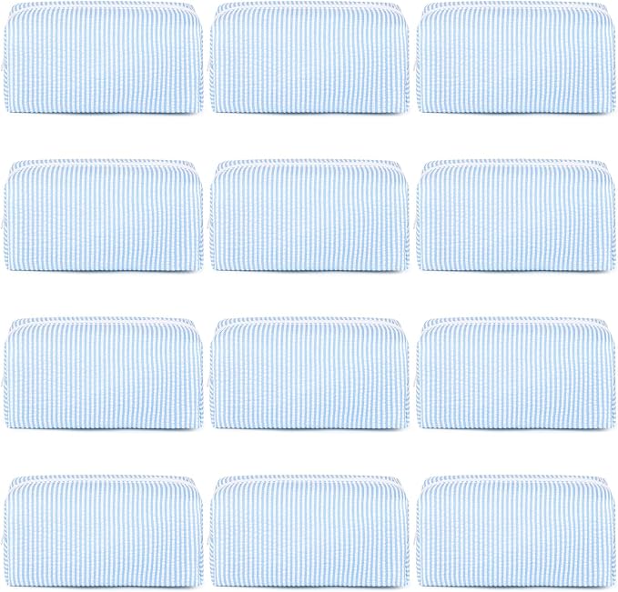 SOIDRAM 12PCS Striped Makeup Bag Preppy Cosmetic Bag Bulk Blue Makeup Pouch Personalize Travel Toiletry Bag Organizer Cute DIY Makeup Brushes Storage Bag for Women - Image 6