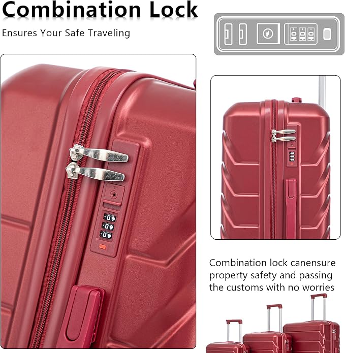 Hardshell Luggage Sets, Lightweight Stripes Suitcases with Spinner Wheels, Red-220 - Image 3