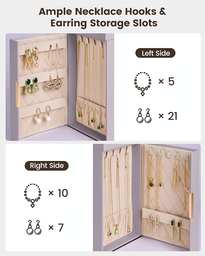 Lolalet Large Jewelry Box Organizer for Women, 6-Layer Jewelry Organizers and Storage Case with Mirror & 5 Drawers, Lockable Watch Ring Earring Bracelet Necklace Holder Girls Gift -6Layer, HazePurple - Image 6