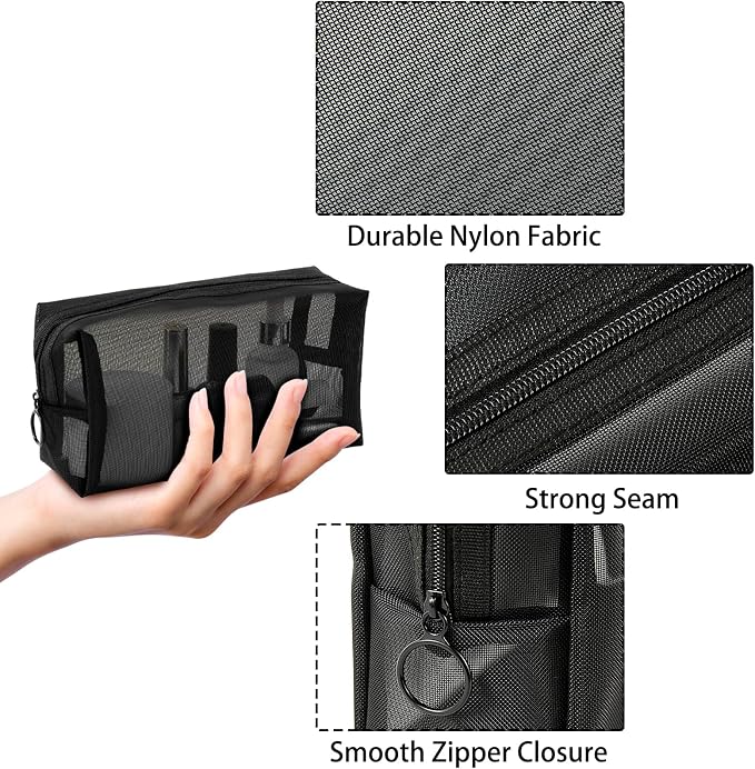 Unoutur 20 Pieces Mesh pouch, Mesh Makeup Bag Portable Makeup Pouch Travel Toiletry Bag for Makeup Organizer Home Office Travel Accessories, Mesh Cosmetic Bag with Zipper - Image 3