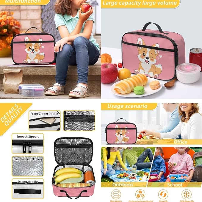 Corgi Backpack with Lunchbox for School Cute Book bags for Girls 10-12 Years Old and Lunch Box Animal Lunch Bag + School Bag + Pencil Case for Elementary Secondary School - Image 5