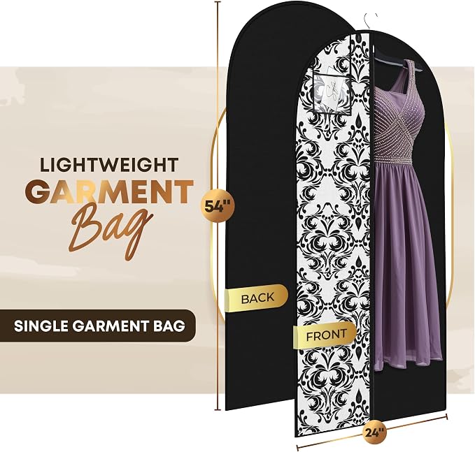 Luxury On the Go Black Suit Bag, Dress, and Travel Gown Garment Bags – 54" Hanging Garment Bag with Clear ID Window – Lightweight & Tear-Resistant – 3 Pack for Dresses, Prom, Evening Gown - Image 2