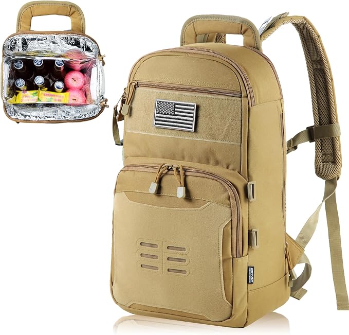 DBTAC Tactical Lunch Backpack, Large Lunch Cooler for Men Women | Backpack Coolers insulated for Work Picnic Travel (Brown, 24-Cans) by DBTAC
