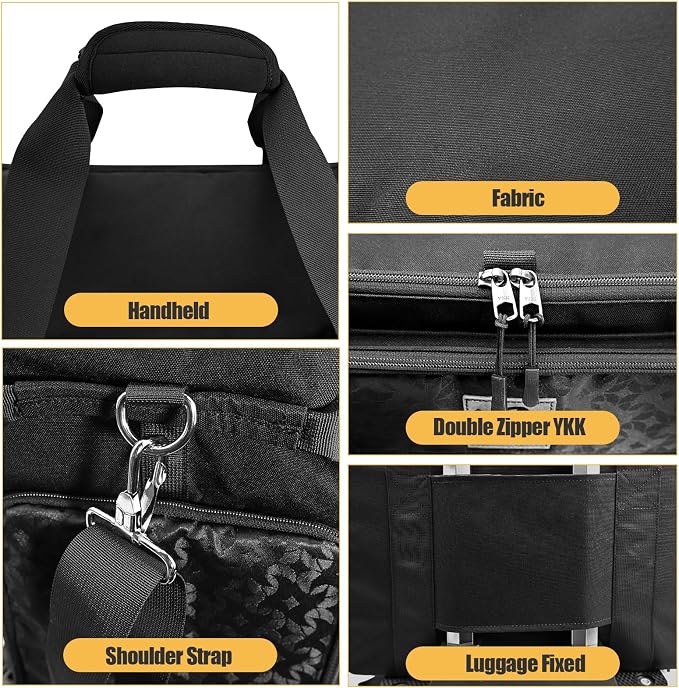 Rolling Makeup Train Case Rolling Cosmetic BagRolling Medicine Bag with 4 Removable Bags, with Brushes Storage Section. with Detachable Dividers (Patent Design)(Black) - Image 5