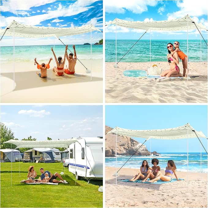 Beach Tent, Beach Canopy Sun Shade UPF 50+, Portable 10×10 FT Camping Sun Shelter with Sandbags, Poles, Ground Pegs and Anti-Wind Rope for Outdoor, Backyard, Picnics, Fishing - Image 5