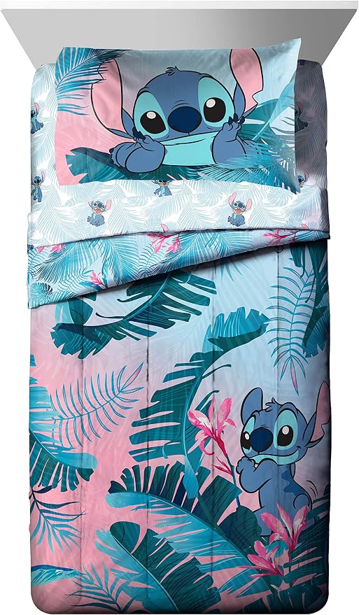 Disney Lilo and Stitch Full Size Comforter Set 7 Piece Kids Bedding, Pink | Bed in a Bag, Comforter Sheets Shams Pillowcases, Official Brand, Soft Microfiber, Machine Washable, Girls Gift - Image 2