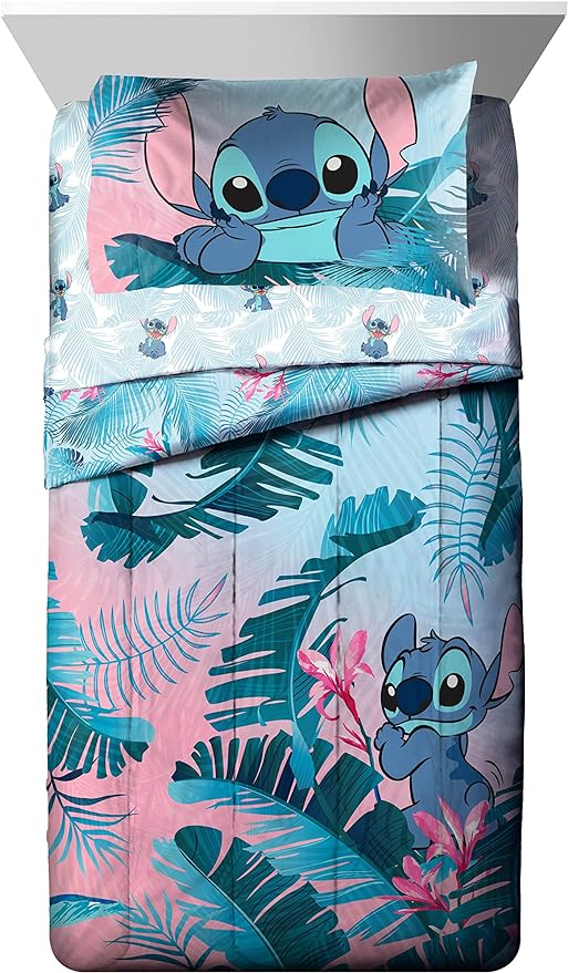 Disney Lilo and Stitch Twin Comforter Set 5 Piece Kids Bedding, Pink | Bed in a Bag, Comforter Sheets Sham Pillowcase, Official Brand, Soft Microfiber, Machine Washable, Easy Care, Girls Gift - Image 2