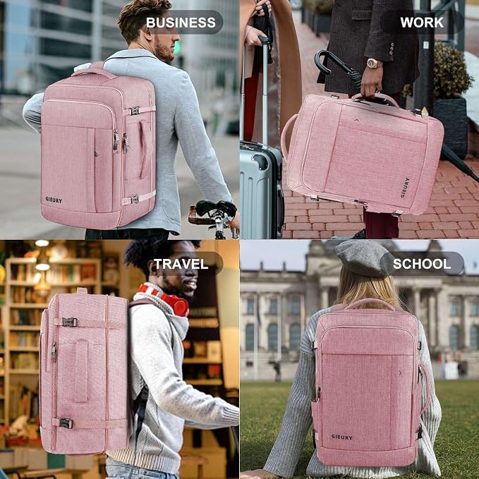 Gieury Carry On Backpack for Women, 50L Travel Backpack Flight Approved, Expandable Backpack For Airplanes, 17 Inch Laptop Backpack, Luggage Suitcase Daypack Lightweight Business Weekender Bag, Pink - Image 6