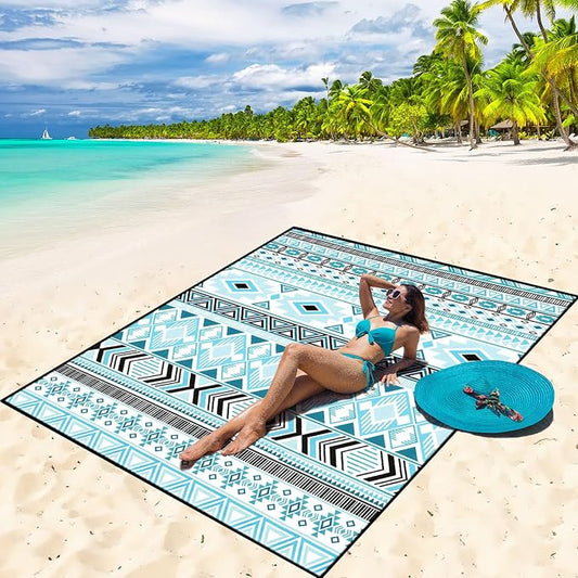 WIWIGO Beach Blanket Waterproof Sandproof Beach Mat 79" X 83"/10'x9'for 2-8 Adults Quick Drying Outdoor Picnic Mat Beach Accessories for Travel, Camping, Hiking by WIWIGO
