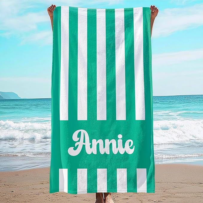 JML Personalized Beach Towel with Name, Custom Cabana Stripe Beach Towel, Customized Microfiber Pool Towel, Quick Dry & Absorbent Swim Towel for Adult,Mother's Day, Birthday, Summer Holiday,Vacation by JML
