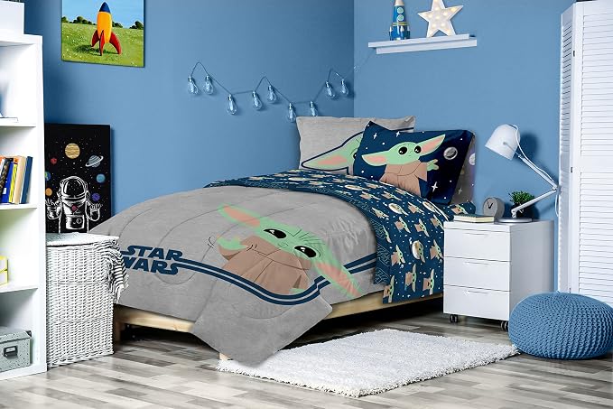 Star Wars Mandalorian Grogu Full Size Comforter Set 7 Piece Bedding, Gray | Baby Yoda, Bed in a Bag, Comforter Sheets Shams Pillowcases, Official Brand, Soft Microfiber, Machine Washable, Kids Gift - Image 7
