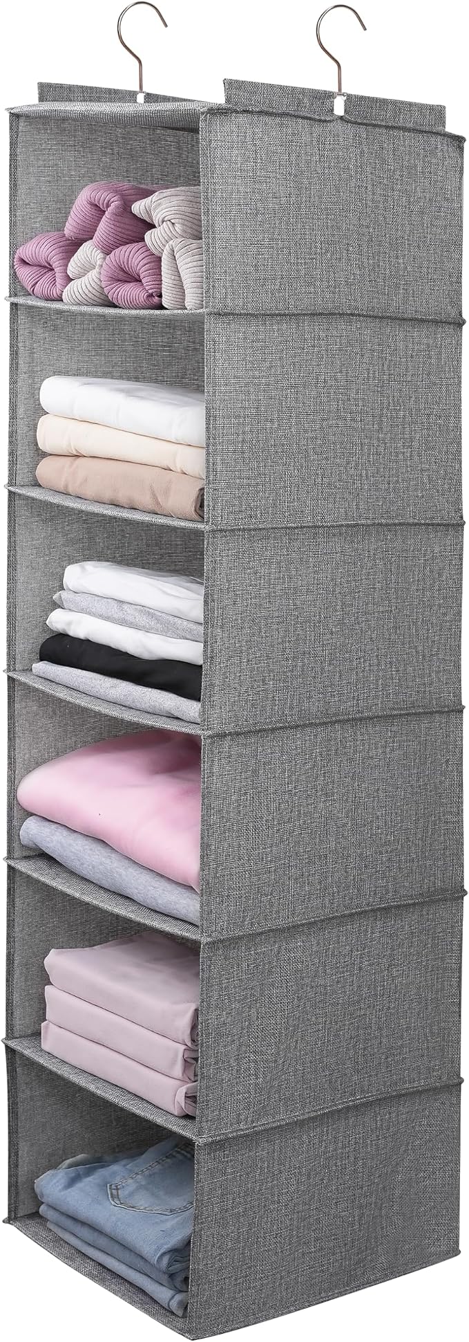 Large Hanging Sweater Organizer for Closet,Collapsible 6-Shelf Hanging Closet Shelves with Drawers, Washable (Grey-6 Shelf) by Unknown
