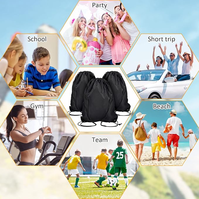Shappy 60 Pieces Drawstring Backpack Bags Sports Drawstring Bags Bulk Nylon Cinch Bag for Gym Yoga Women Men Sports Outdoor(Black) - Image 6