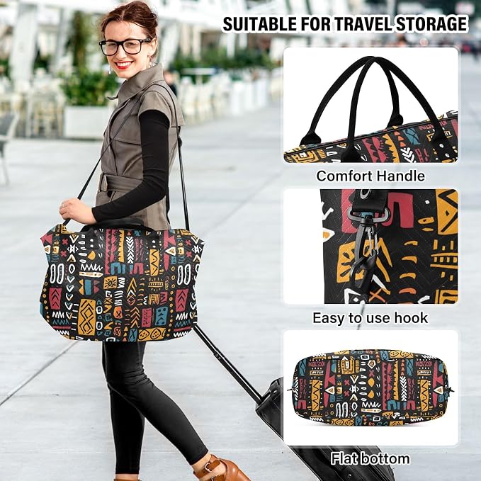 Weekender Bags Travel Duffel Gym Bag Carry on Overnight Tote Bag with Toiletry Bag for Airplane Travel Trip Gym Yoga (African Geometric Print) - Image 6