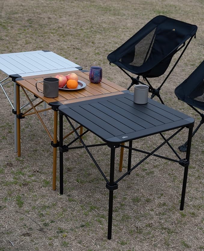 iClimb Lightweight Stable Alu. Folding Square Table Roll Up Top with Carry Bag for Camping Picnic Backyards BBQ Camp Kitchen (Nature, M) - Image 2