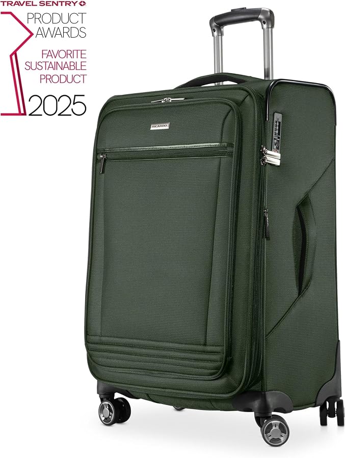 Ricardo Beverly Hills Avalon Softside 2-Piece Luggage Set Made with Sustainable 100% Recycled PET (rPET), Lightweight, Eco-Friendly Travel, Expandable, Dual Spinner Wheels, Juniper Green, (20" & 24") - Image 2