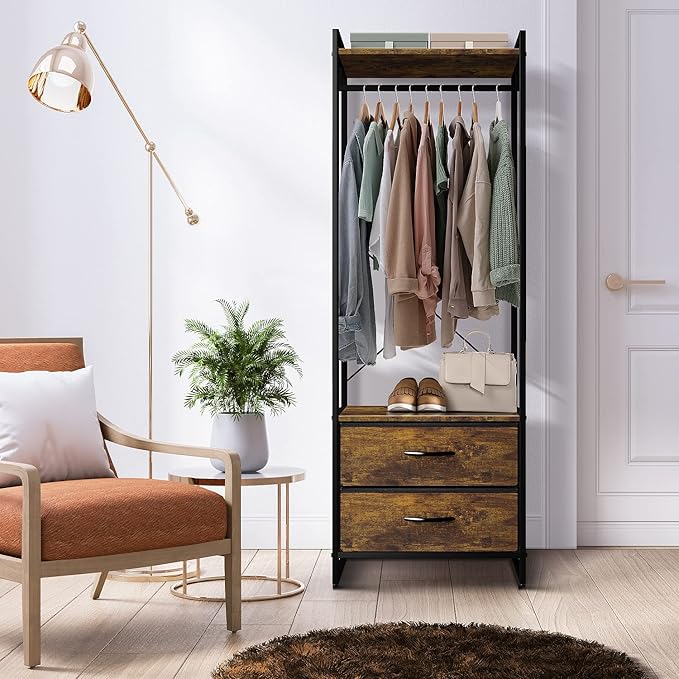 Sorbus Clothing Rack with Drawers - Clothes Stand Dresser - Wood Top, Steel Frame, & Fabric Drawers - Tall Closet Storage Organizer - Garment Rack for Hanging Shirts, Dresses, & Jackets - Image 4