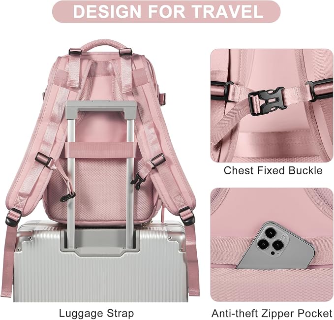 Travel Backpack for Women Airline Approved Carry on Backpack for Airplanes Mochila De Viaje Personal Item Travel Bag Spirit Airlines Personal Item Bag 18x14x8 Backpack for Traveling on Airplane Pink - Image 7