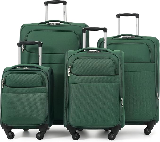 Merax 4 Piece Soft Luggage Set 18/22/26/30,Expandable Suitcase,Dark Green | Suitcase Set with TSA Lock,Spinner Wheels,Telescopic Handle,Front Pocket,Lightweight Travel Luggage for Family Trips by Merax
