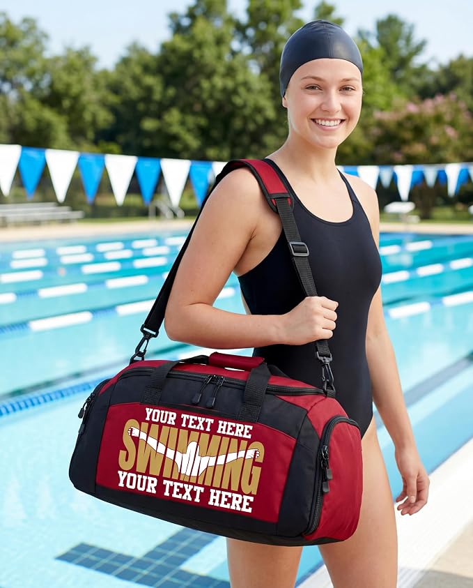 Personalized Swim Team Duffel Bag with Custom Name – Waterproof Swimming Gear Bag for Youth & Adults – Large Pool Bag with Shoe Compartment & Wet Pocket - Image 9