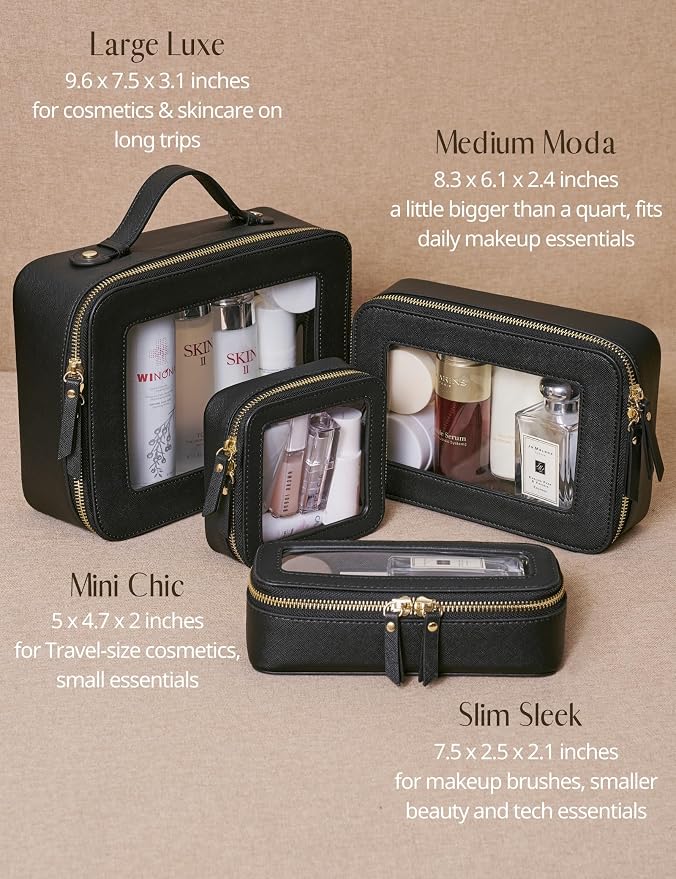 Mini Clear Black Makeup Bag - Cute Square Cosmetic Pouch for Travel with Zipper - For Women & Girls - Image 9