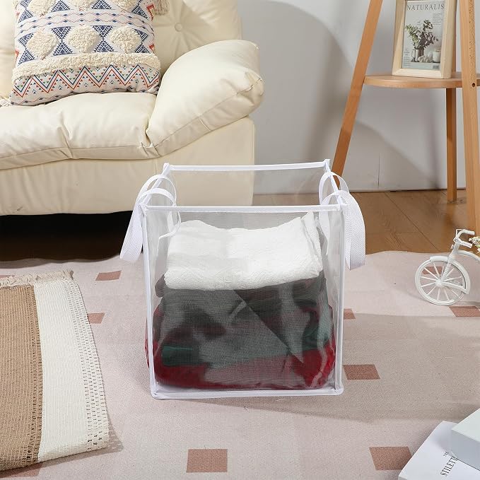 Zopeal 6 Pack Popup Laundry Hamper 13 Inch Collapsible Laundry Baskets with Handles Mesh Clothes Baskets Portable Single Layer Foldable Clothes Hamper Square Bin for Washing (White,Single-layer) - Image 6