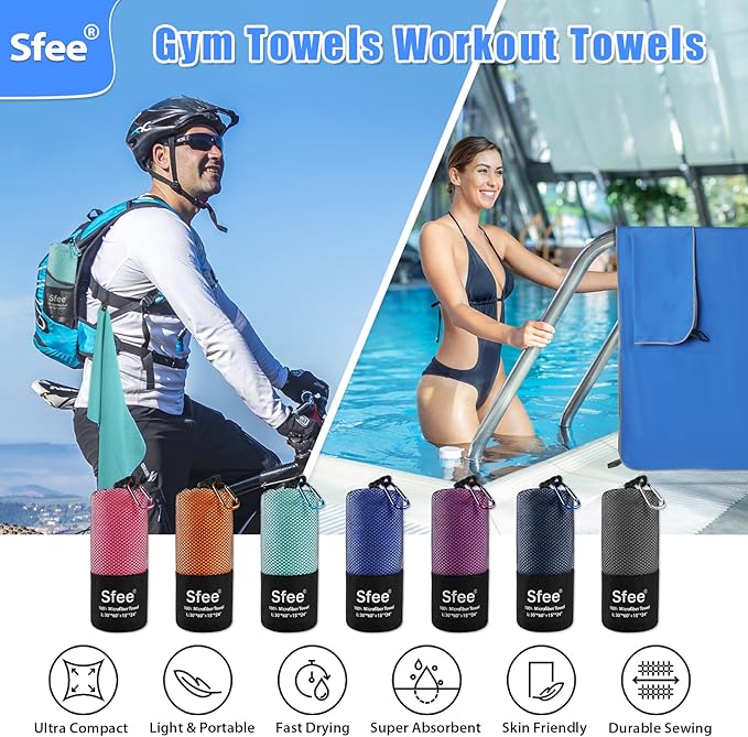 Sfee 2 Pack Microfiber Travel Towel, Quick Dry Towel Camping Towel Super Absorbent Compact Lightweight Sports Swim Gym Beach Towels Set for Gym, Hiking, Pool, Backpacking, Bath, Yoga - Image 3