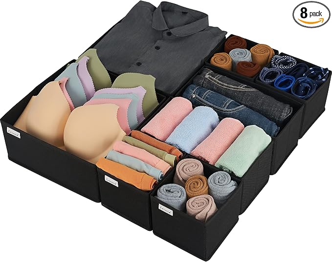 Criusia Drawer Organizer Clothes, 8 Pack Underwear Drawer Organizer, Foldable Cloth Storage Box Closet Organizers and Storage for Clothes, Socks, Scarves, Ties (Black) by Criusia